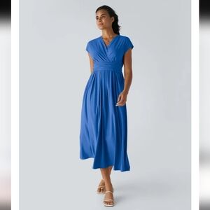 Halara Blue V-Neck Short Sleeve Dress NWT Size Large